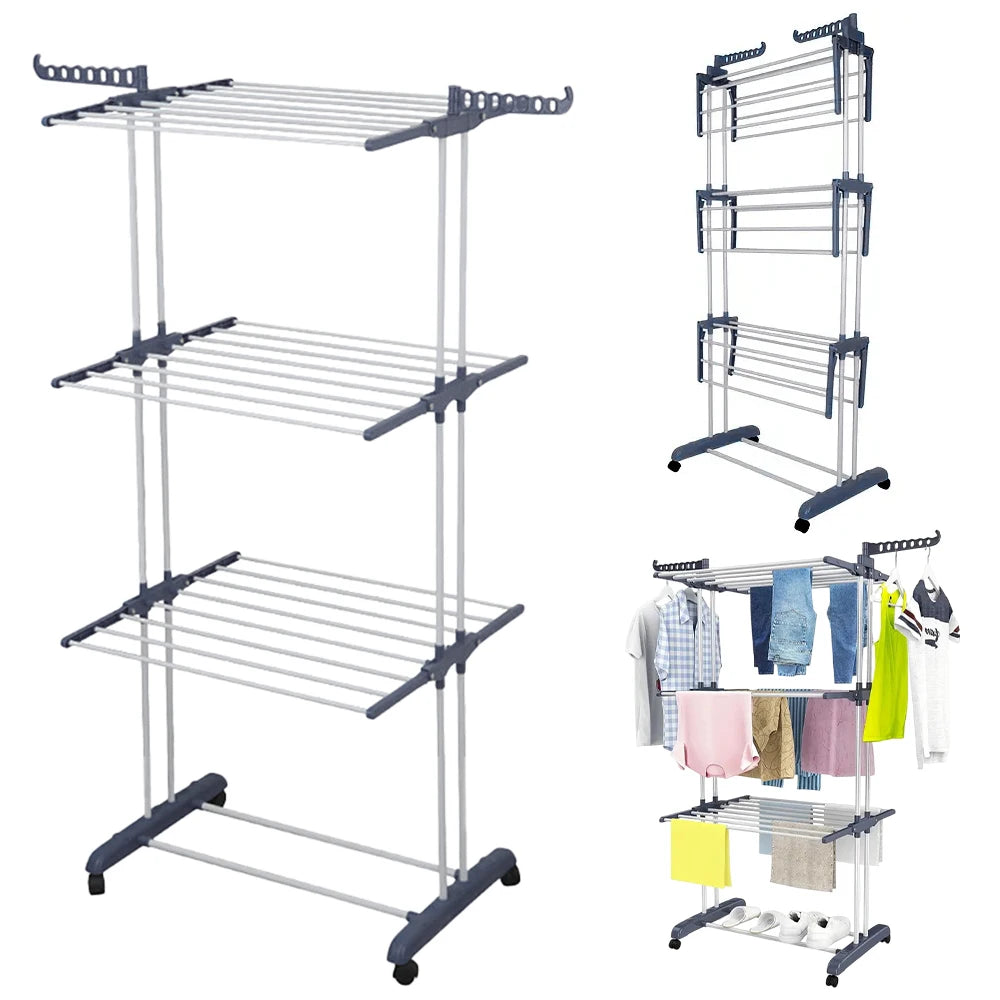 Home Removable 4-layers Drying Rack Foldable Telescopic Towel Hanging Rack Indoor Outdoor Adjustable Floor Standing Drying Rack