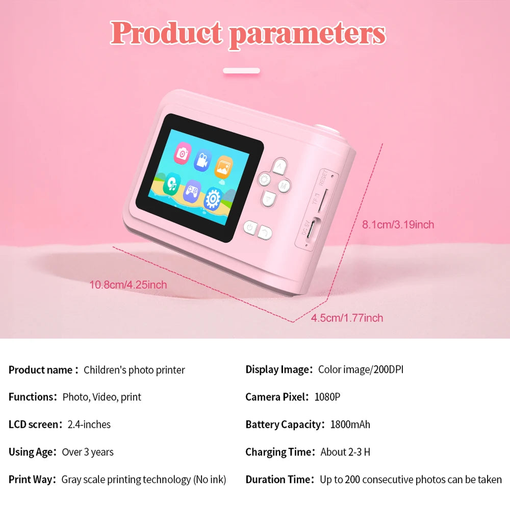 Educational Digital Children Camera Instant Print Photo 1080P HD Video Recorder Mini Thermal Printer Camera Toy Birthday Gift
