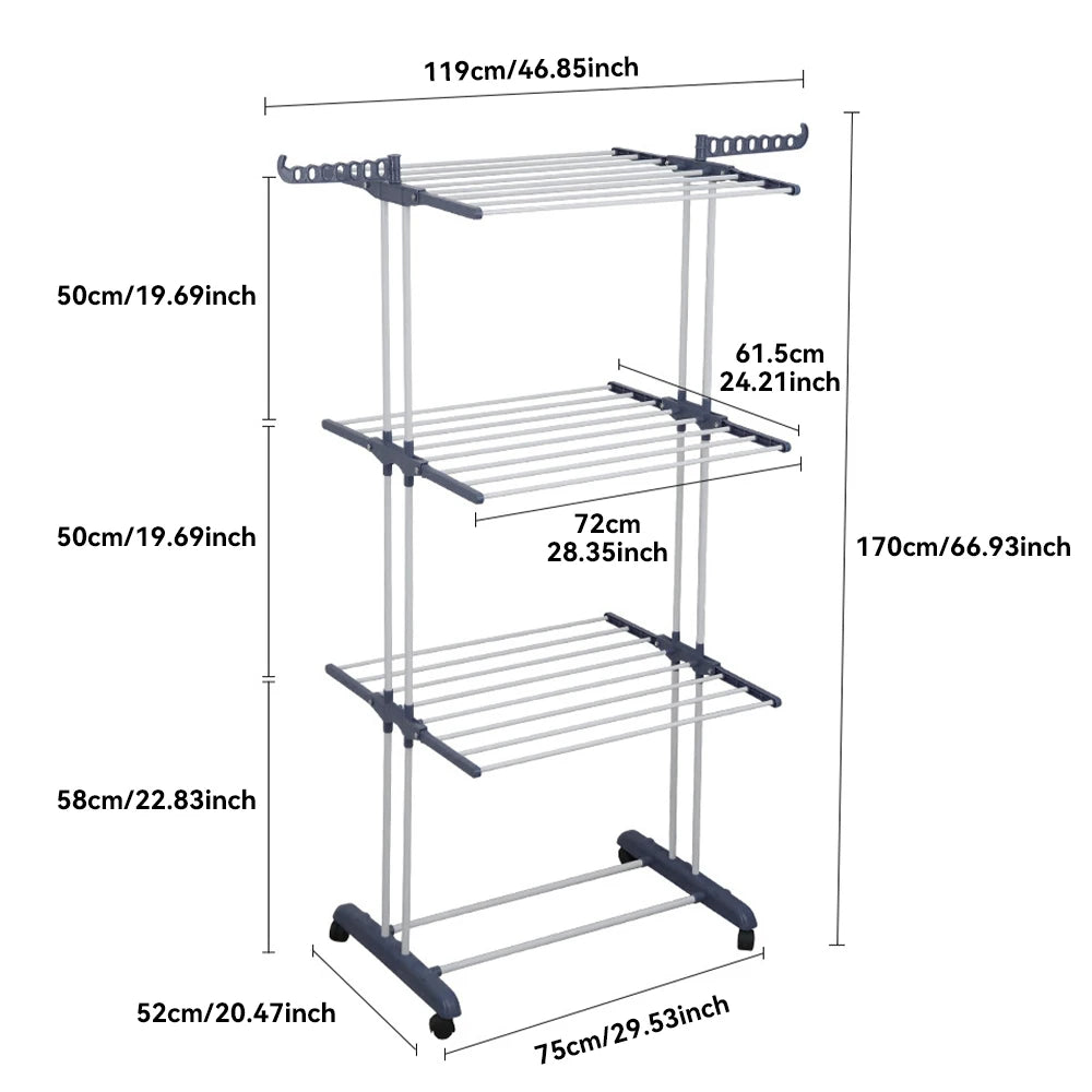 Home Removable 4-layers Drying Rack Foldable Telescopic Towel Hanging Rack Indoor Outdoor Adjustable Floor Standing Drying Rack