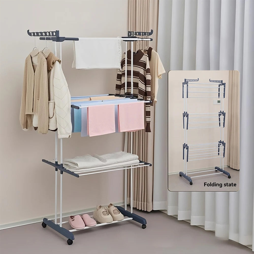 Home Removable 4-layers Drying Rack Foldable Telescopic Towel Hanging Rack Indoor Outdoor Adjustable Floor Standing Drying Rack
