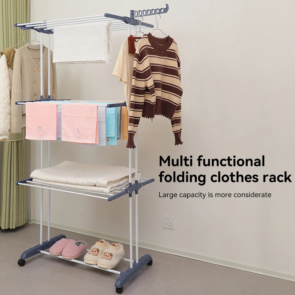 Home Removable 4-layers Drying Rack Foldable Telescopic Towel Hanging Rack Indoor Outdoor Adjustable Floor Standing Drying Rack