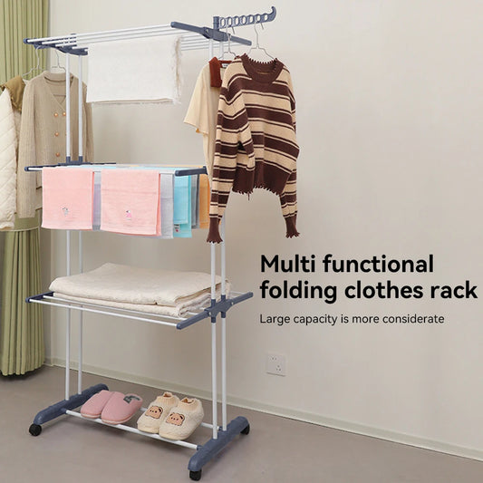 Home Removable 4-layers Drying Rack Foldable Telescopic Towel Hanging Rack Indoor Outdoor Adjustable Floor Standing Drying Rack