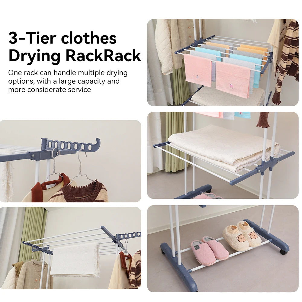 Home Removable 4-layers Drying Rack Foldable Telescopic Towel Hanging Rack Indoor Outdoor Adjustable Floor Standing Drying Rack