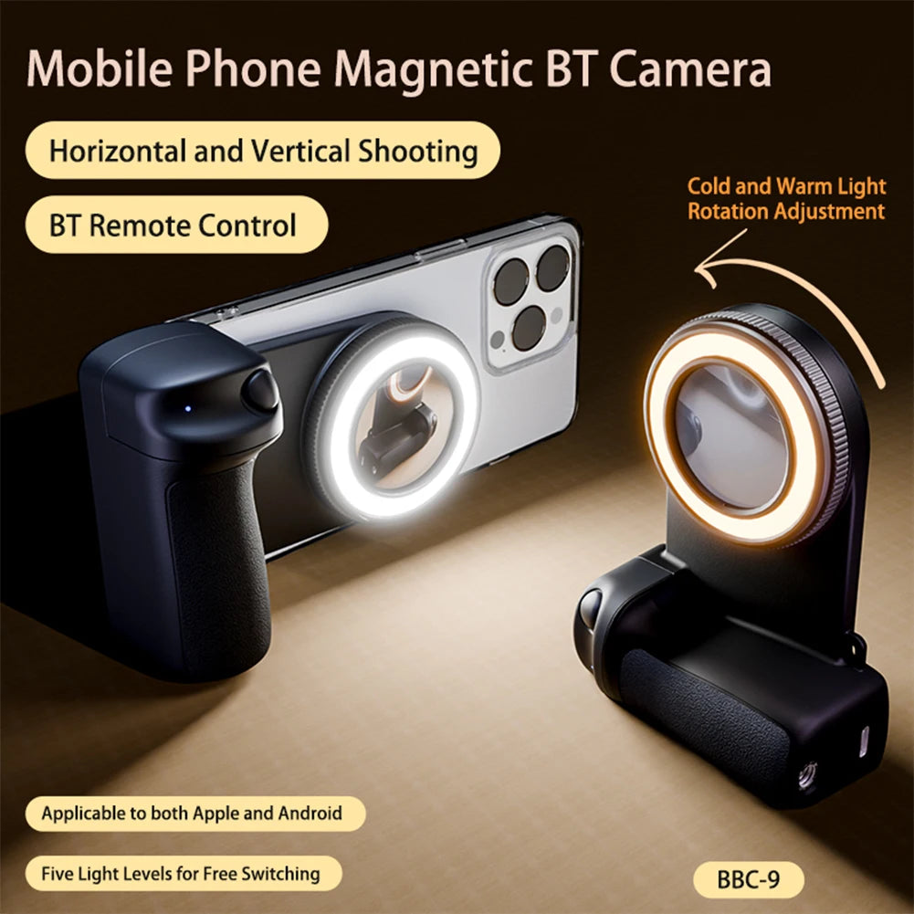For Magsafe Bluetooth-Compatible Shutter Phone Hand Grip Camera Handle Grip Selfie Stablizer Selfie Handle for iPhone 16 15 Vlog