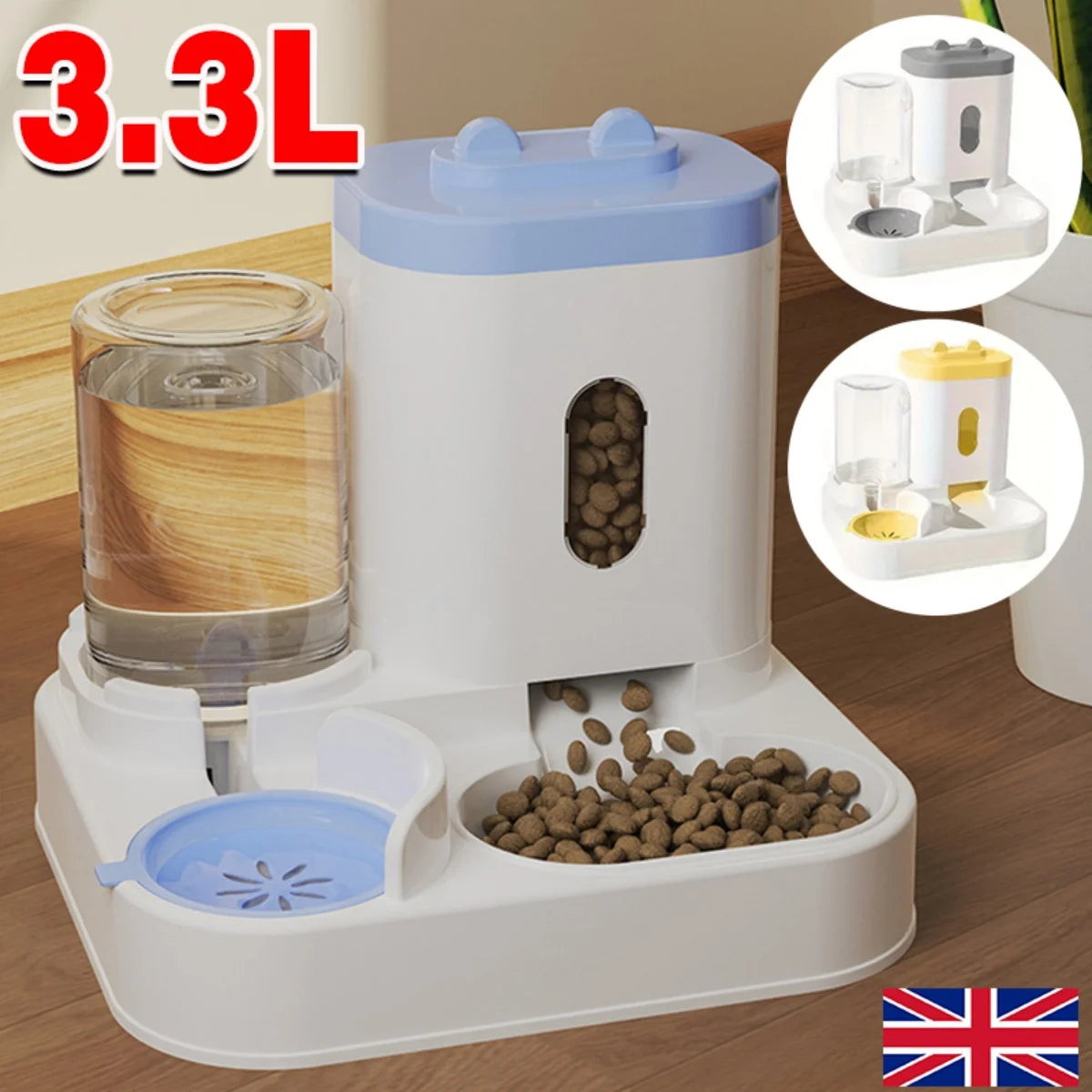 Cat Feeder and Gravity Drinker, 3.3L 2-in-1 Automatic Pet Drinker Detachable Set Pet Food Storage Suitable for Small Dogs and Cats