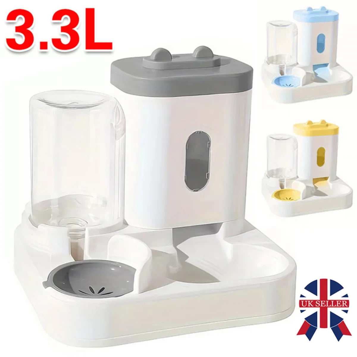 Cat Feeder and Gravity Drinker, 3.3L 2-in-1 Automatic Pet Drinker Detachable Set Pet Food Storage Suitable for Small Dogs and Cats